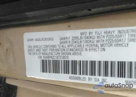 2008 Subaru Outback 2.5I Limited из США, поврежденный, VIN 4S4BP62C187319310